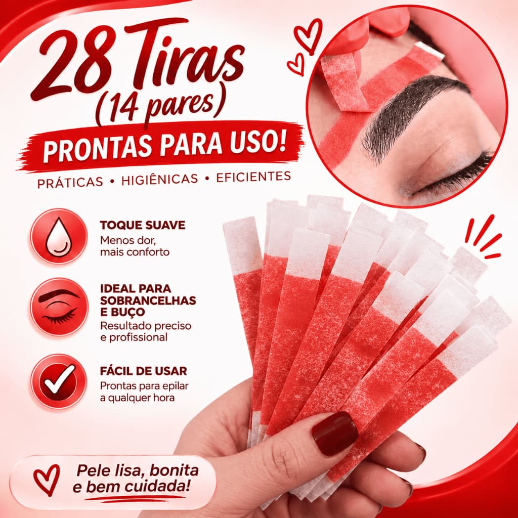 28 Tiras de Cera para Sobrancelhas e buço fácil e rápido depilação facial em casa
