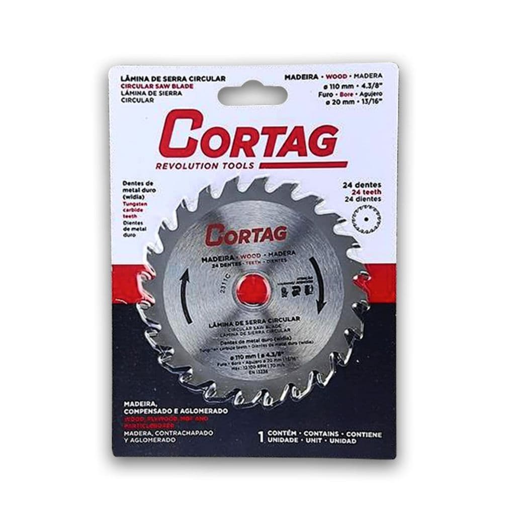 Kit 5 Lâminas de Serra Circular Cortag 110 mm 24 Dentes para Madeira MDF Compensado e Aglomerado