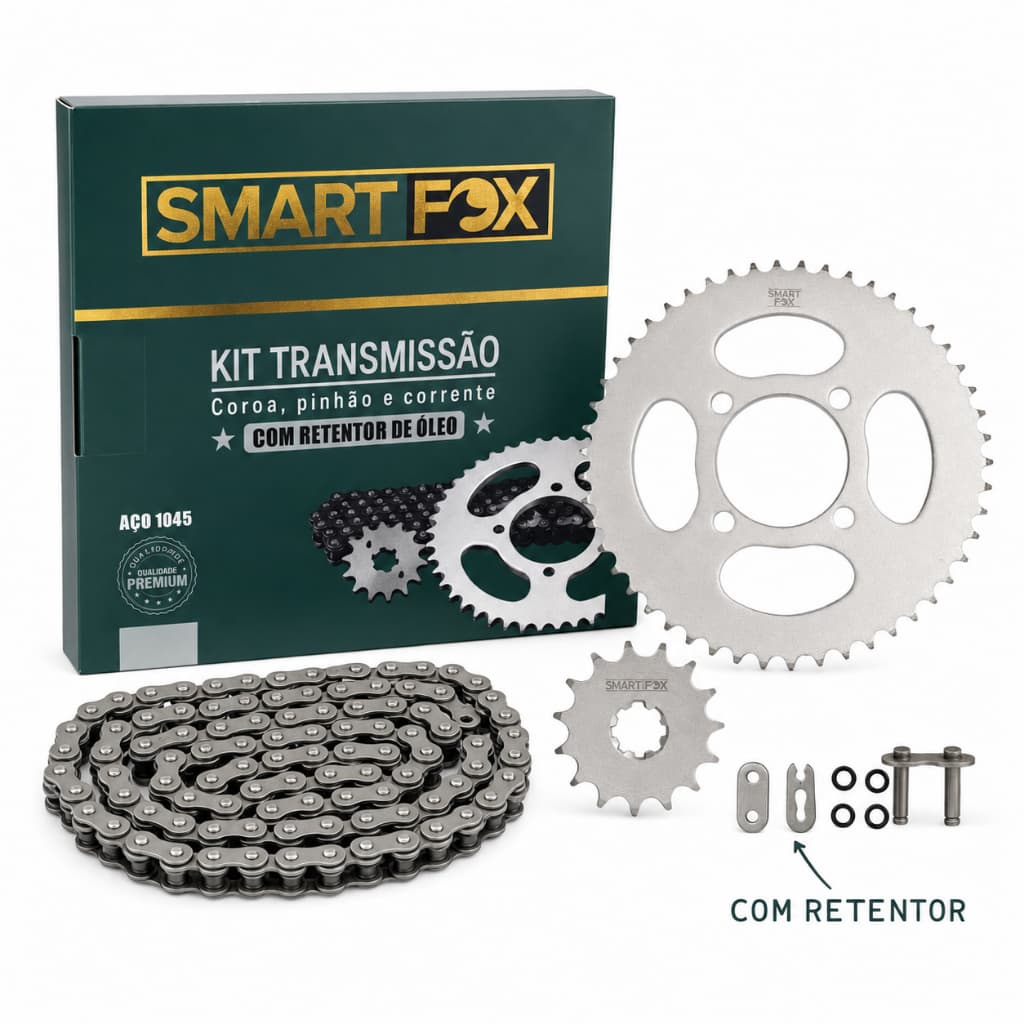 Kit Relação Transmissão Moto Yamaha XTZ 125 2003 a 2016 Com Retentor Smart Fox