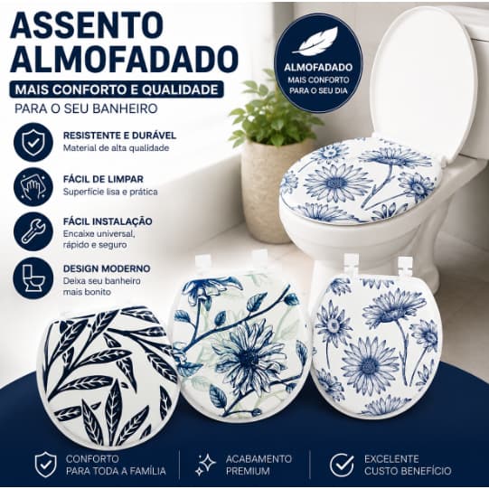 Assento Sanitário Almofadado Universal Premium Branco Confortável