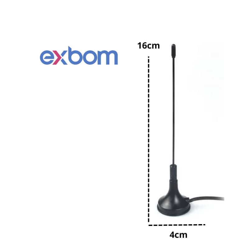 Antena Digital Interna para TV VH F, UHF, DTV e HDTV Base Imã Exbom Conector Coaxial Exbom