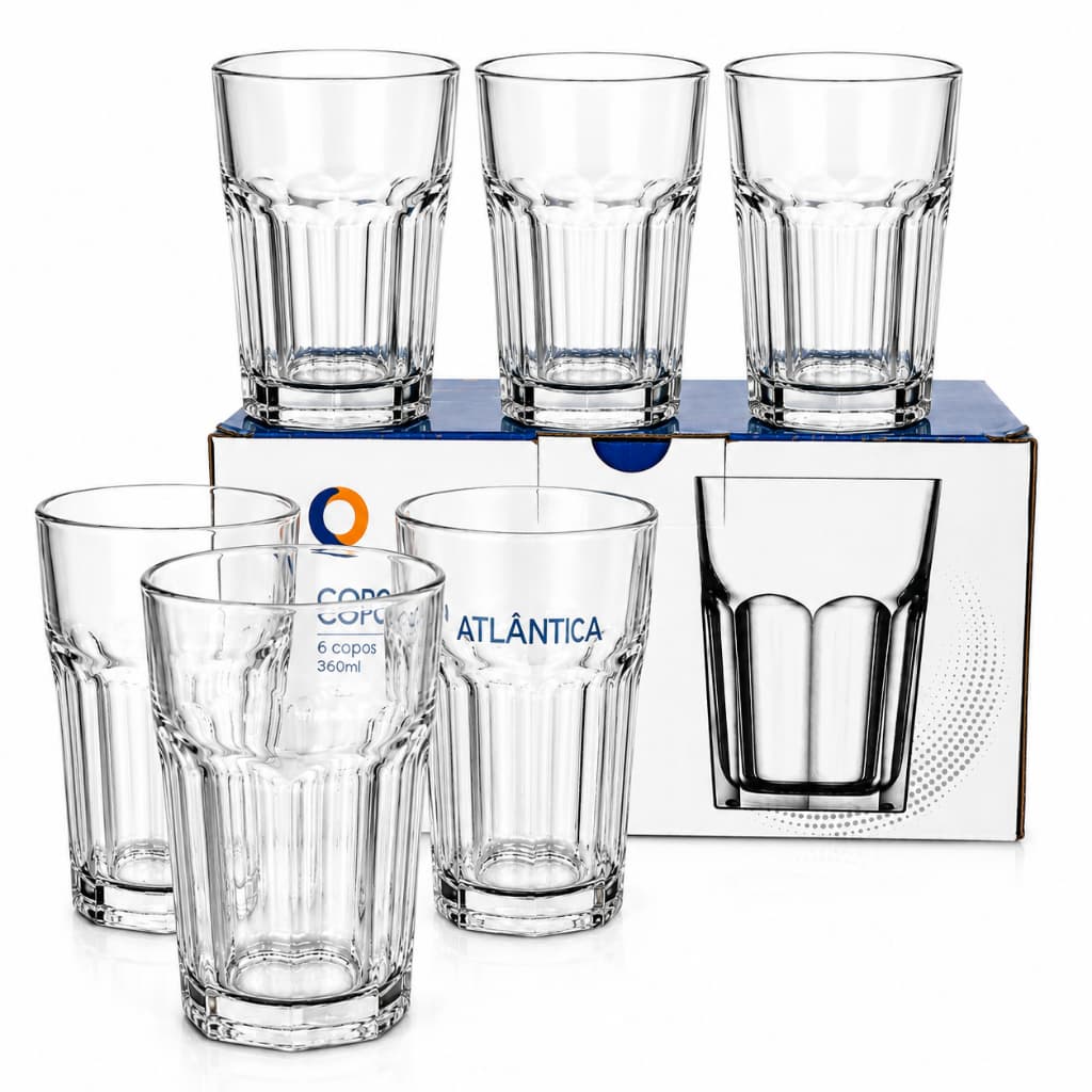 Jogo de Copos de Vidro 360ml Canelado Com Base Reforçada Jogo de Copos  6, 12 ou 18un Moderno luxo
