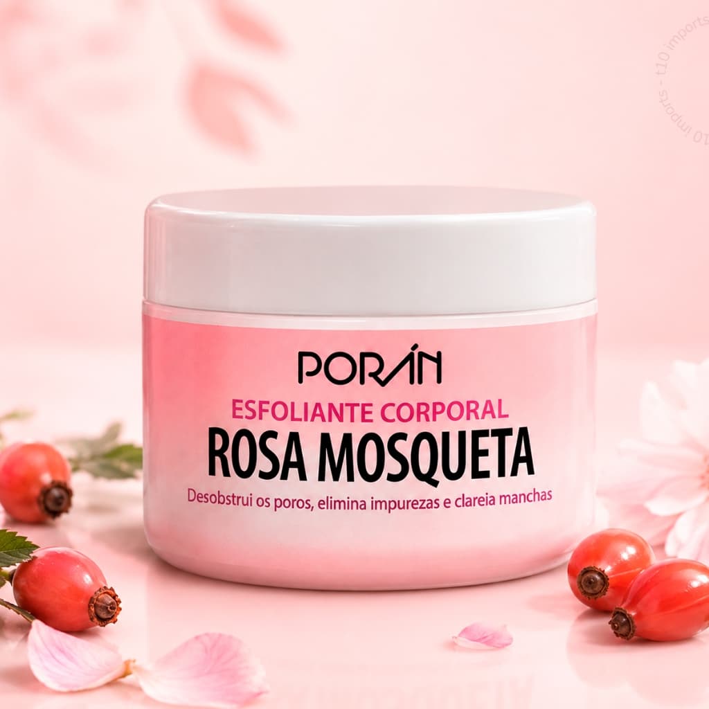 Esfoliante Corpo Poran Rosa Mosqueta 240g Desobstrui Poros Elimina Impurezas Clareia Manchas Pele Hidratada