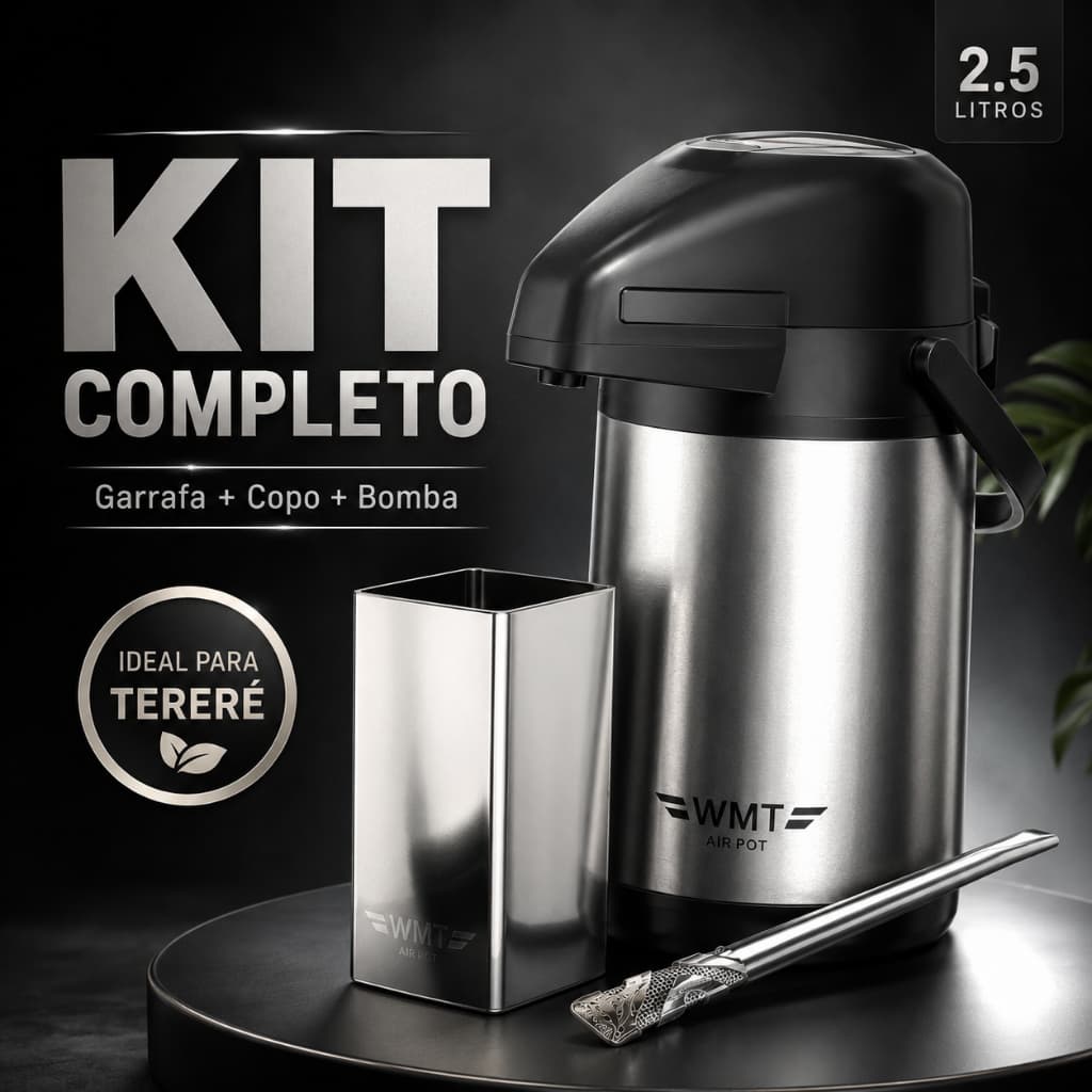 Kit Garrafa Térmica 2 Litros para Tereré com Copo Inox e Bomba Inox