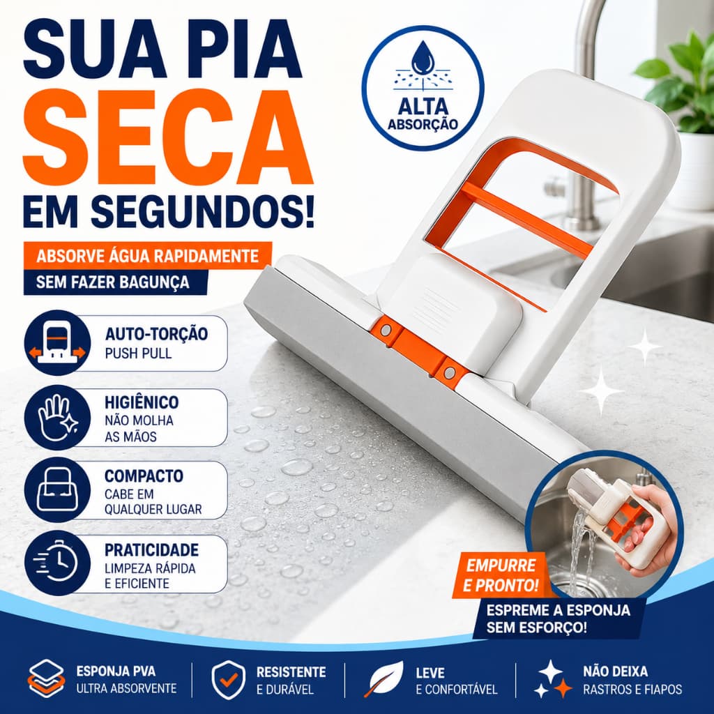 Mini Mop Absorvente para Pia PVA Auto Torção Rodo Esponja Portátil Limpeza Bancada Vidros Cozinha Banheiro