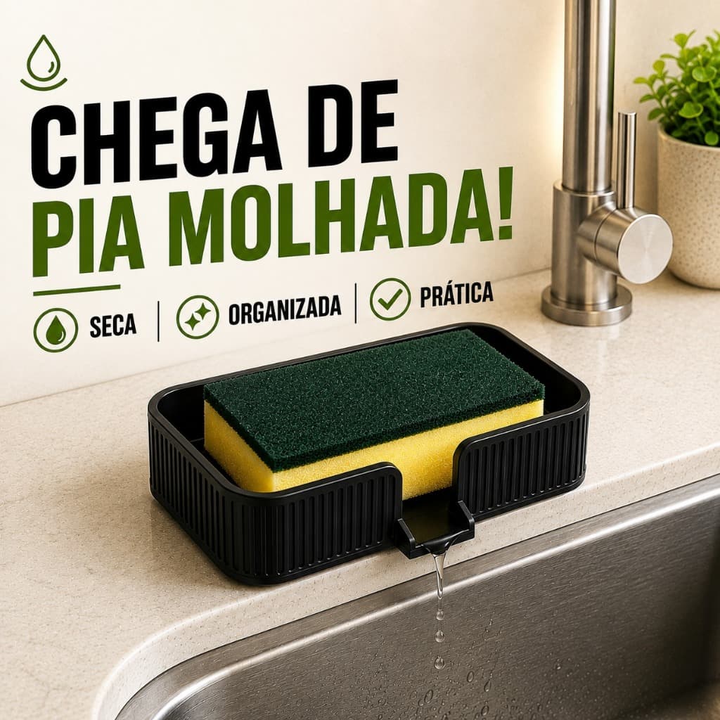 Porta Esponja com Dreno para Pia Organizador de Pia Cozinha Escorredor de Esponja Porta Sabão Suporte para Esponja