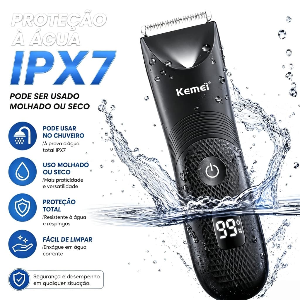 Maquininha Aparador Pelos Íntimos Kemei 1840 Ou 1838 Virilha Barba Corpo IPX7