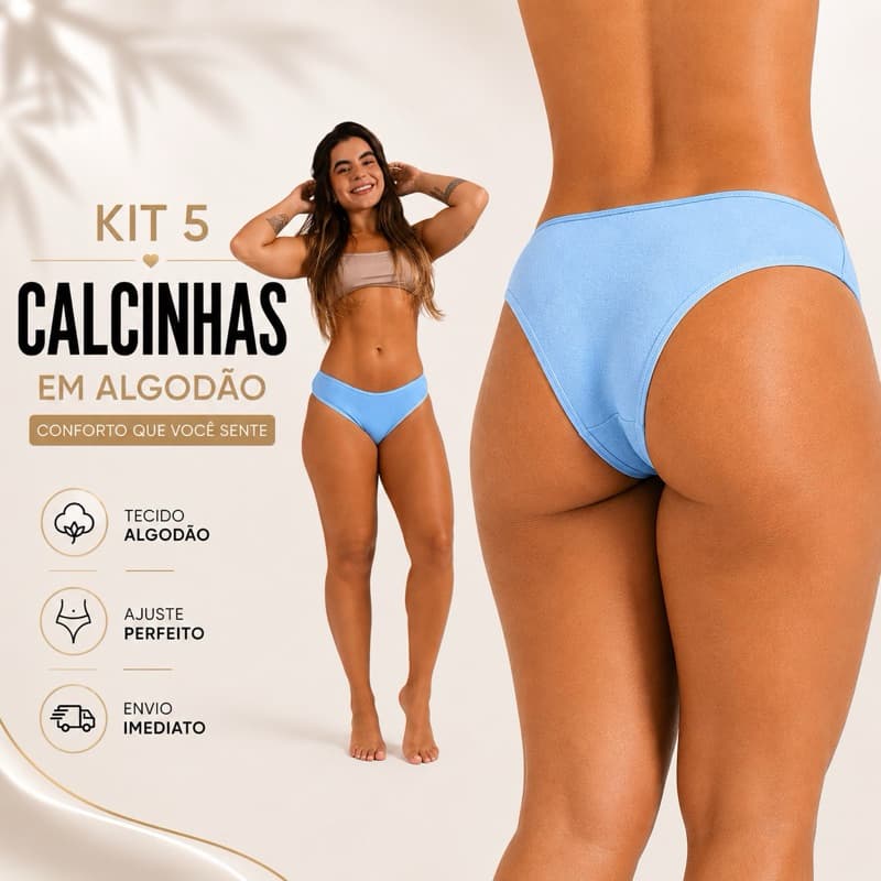 kit 5 Calcinha Tanga Cotton Algodão Alta Qualidade