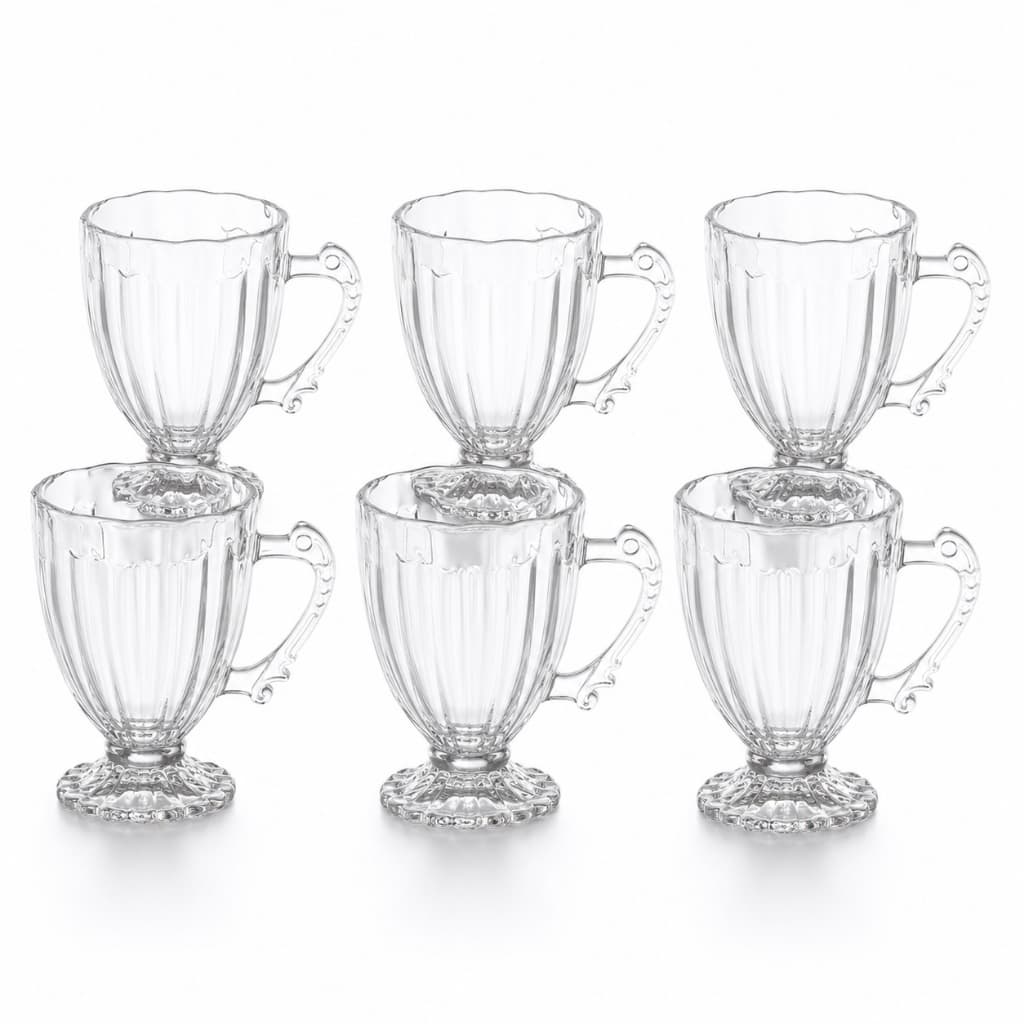 Jogo 6 Xícaras Canecas de Vidro Roma 90ml com Pé para Café Expresso Lanty