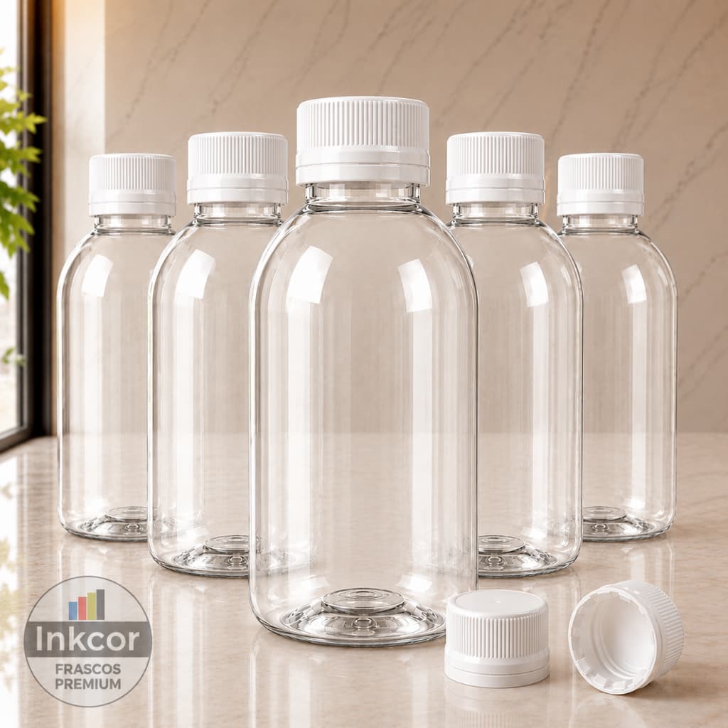 10 Frascos PET 100ml Transparente Tampa Lacre Para Cosméticos Shampoo Condicionador Creme Sabonete