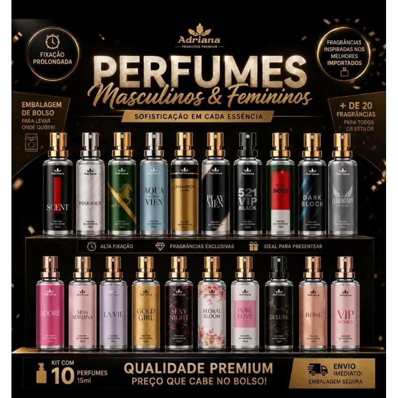Perfumes Masculinos e femininos de Bolso Kit com 10 Frascos 15ml