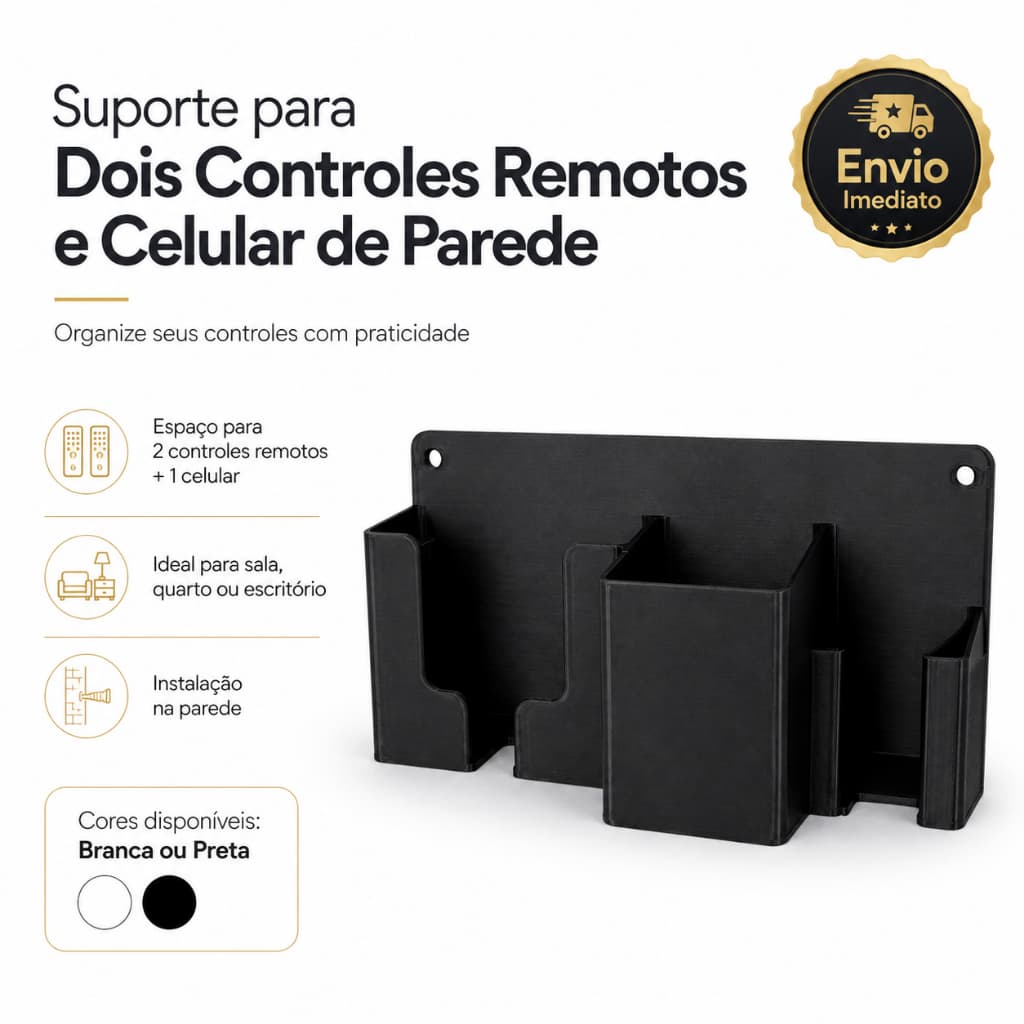 Suporte De Parede Para 2 Controles Remotos E Celular Organizador De Sala Envio Imediato