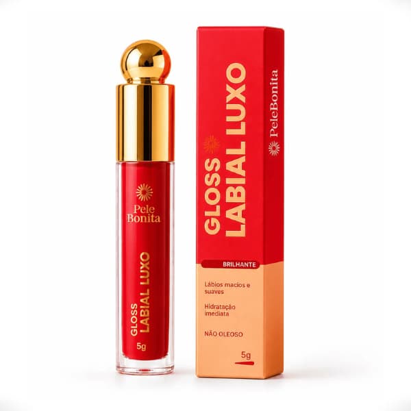 Gloss Labial Vermelho Intenso Não Pegajoso Luxo 5g Skincare Efeito Bocão Pele Bonita Carlinhos Maia Lucas Guimarães
