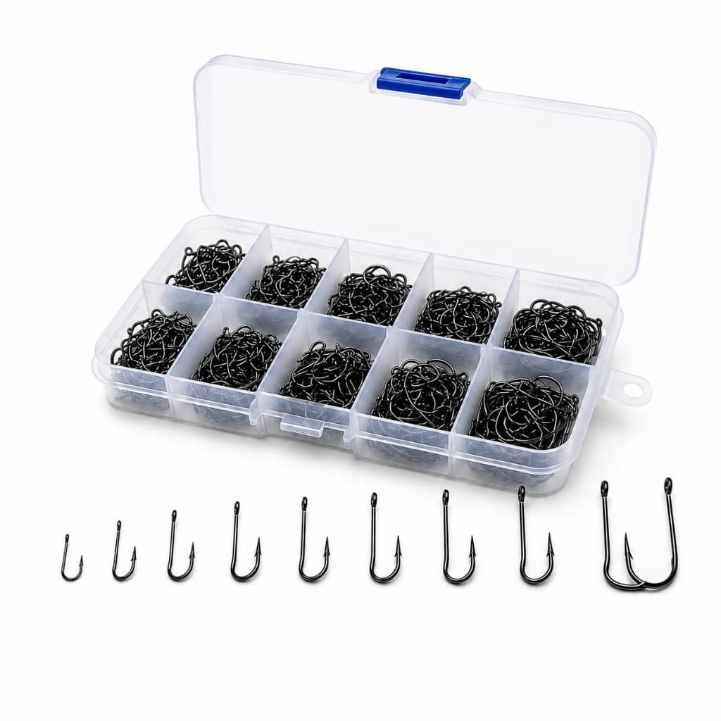 Kit 600 Anzóis Pesca Aço Carbono Caixa Estojo Tamanhos 3 ao 12