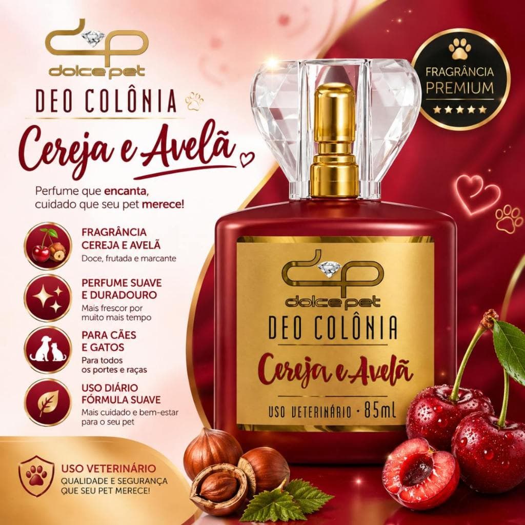 Colonia Perfume Para Cães Dolce Pet Cereja Avela 85ml