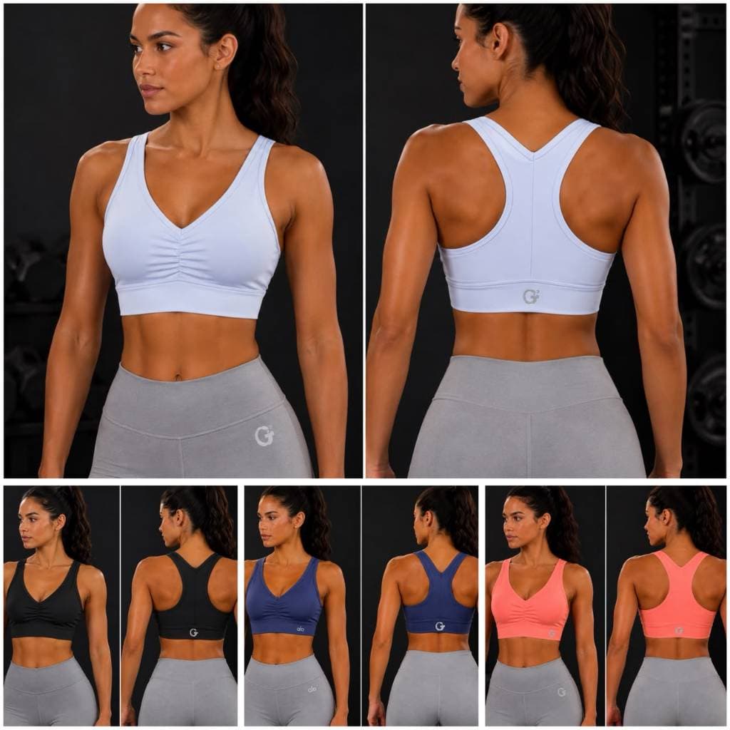 Top Esportivo Feminino Decote V Franzido Academia Fitness Treino Costas Nadador Com Bojo Removível