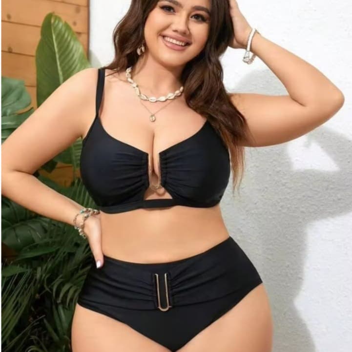 Biquini Conjunto Feminino Plus Size Cintura Alta Modeladora fivela ferro Reforçado Praia