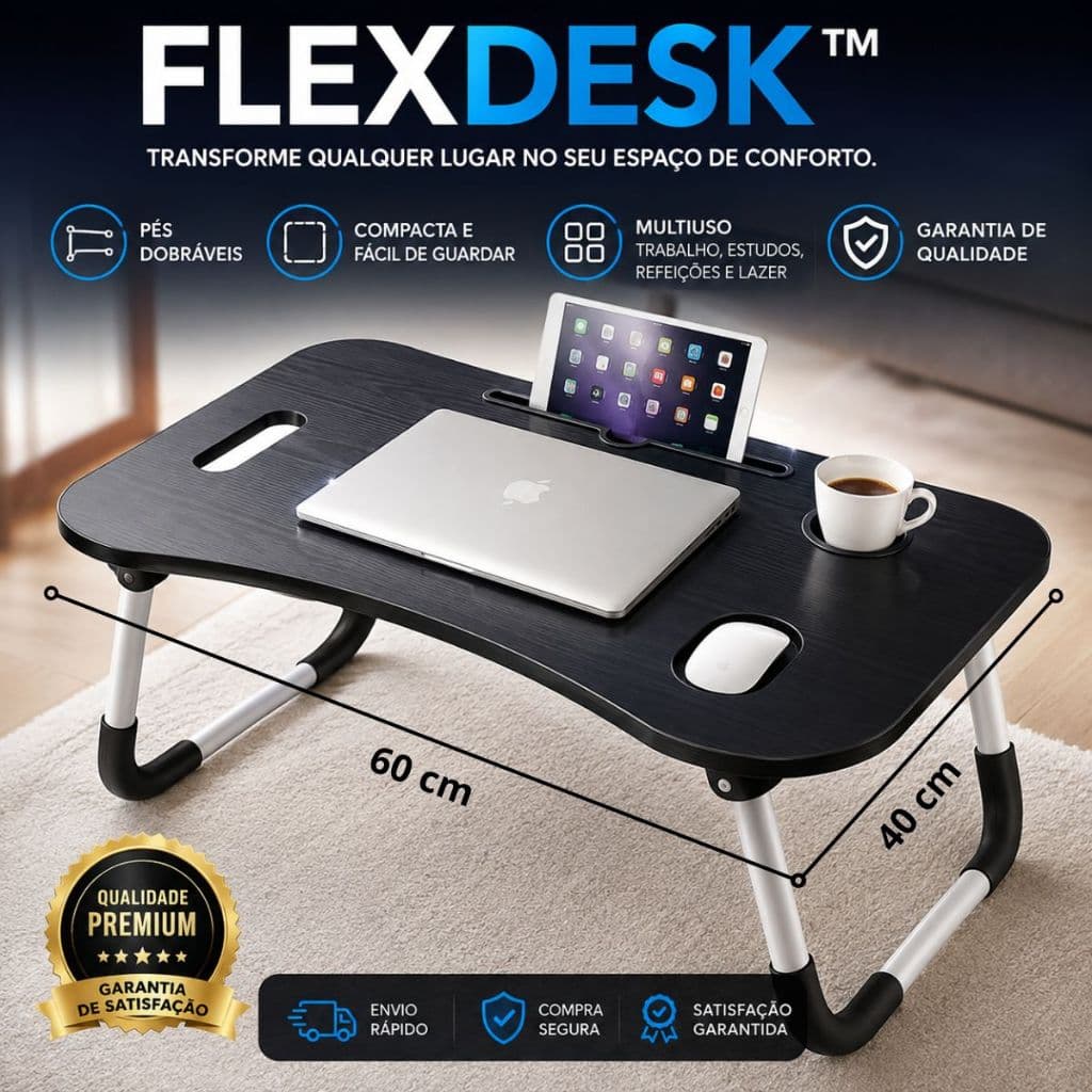 Mesa Suporte Notebook  Tablet Laptop Celular FlexDesk Dobrável Portatil MDF Estudo