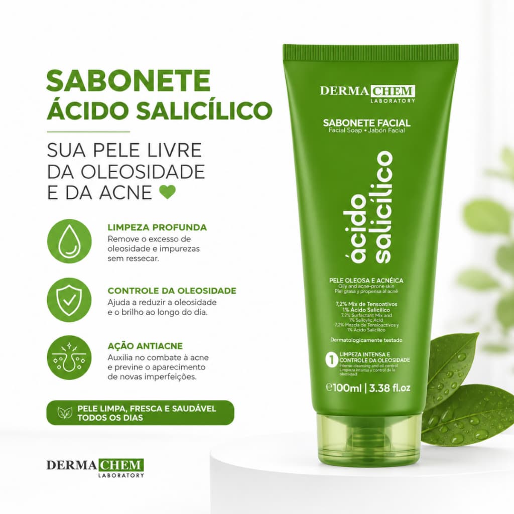 Sabonete Facial Dermachem com Ácido Salicilico 100ml Para Peles Oleosa e Acneica Limpeza Profunda