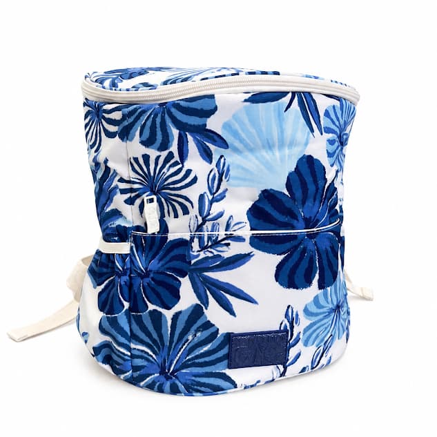 Mochila Cooler Térmica farm Floral Azul  Grande com Bolsos e Alças Ajustáveis compacta moderna ziper