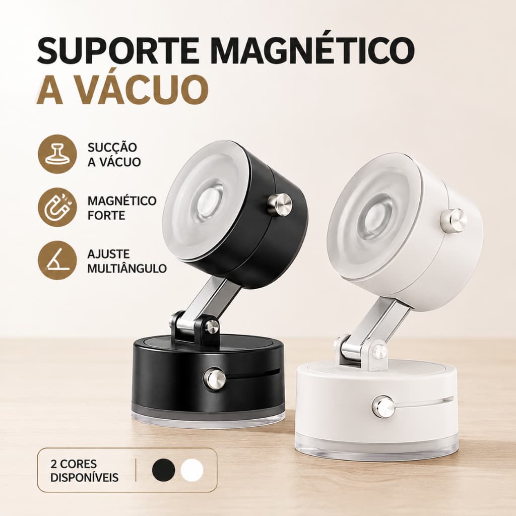 Suporte Magnético para Celular com Base de Sucção a Vácuo e Ajuste Multiângulo Preto ou Branco