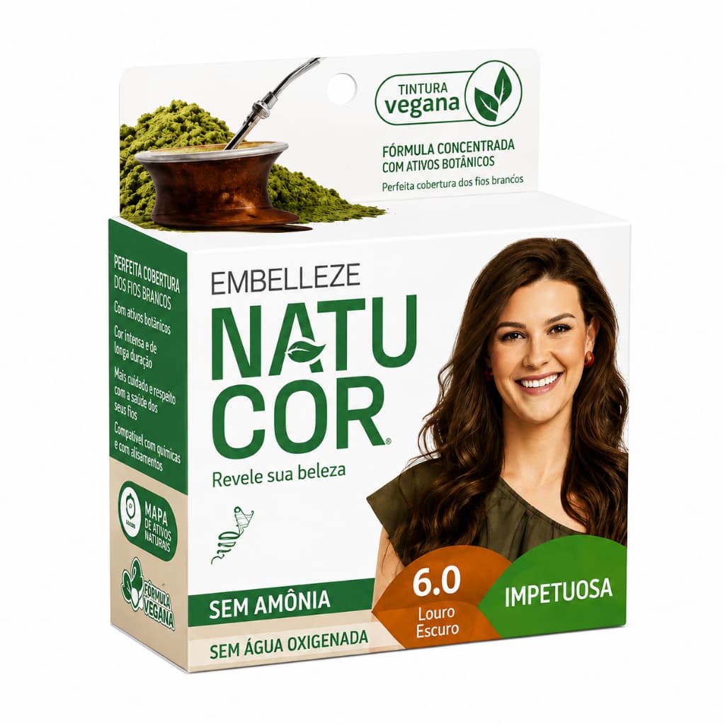 Tinta Natucor 6.0 Louro Escuro Impetuosa Sem Amônia Coloração Permanente Vegana
