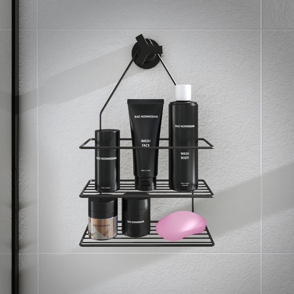 Organizador Suporte de Produto Porta Shampoo/Sabonete Banheiro Preto Prata Simples 2- Divisória STOLF