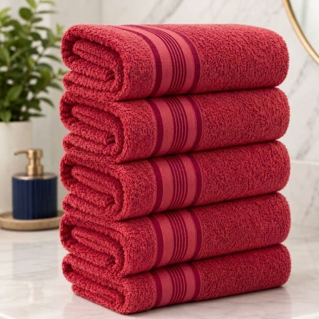 Kit 5 Toalhas de Banho Vermelho 100% Algodão Jogo Banhão Premium Macia Alta Absorção Toalha Luxo Gigante 75x180cm