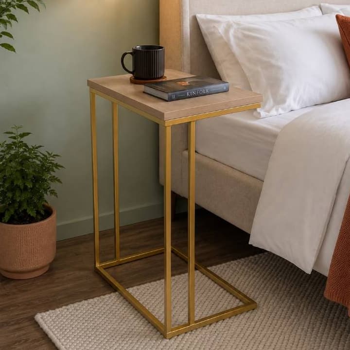 Mesa Lateral para Sofá ou Cama – Design Moderno em MDF e Aço