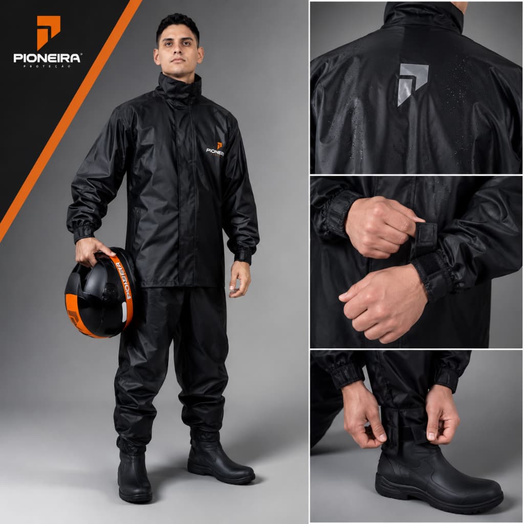 Capa de Chuva Moto Pioneira Premium Impermeável Emborrachada PVC Conjunto Motoboy Masculino Feminino