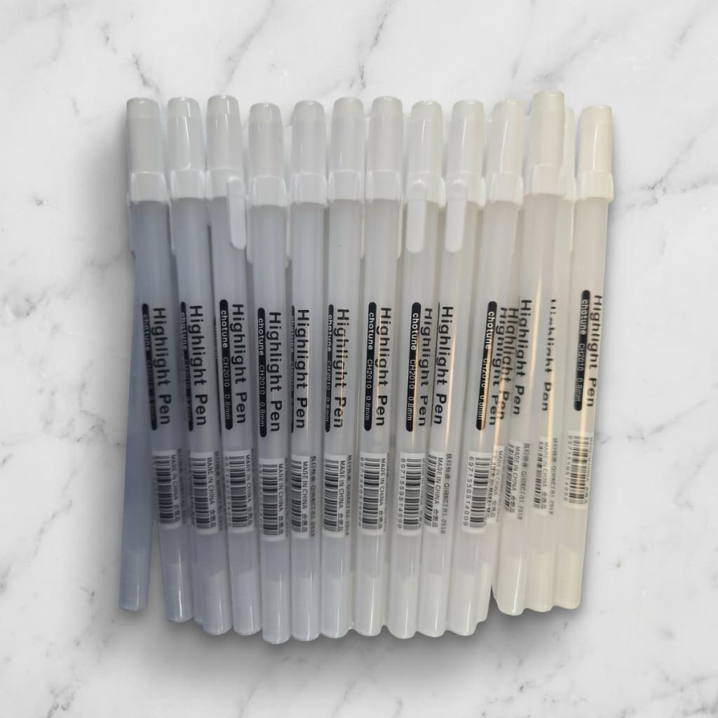 Kit Caneta Gel Fine Line 0.8mm Branca Desenho Ilustração e Marcação Micropigmentação Estética