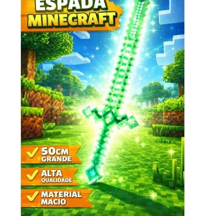 Espada Infantil Pixel com Luz LED Brinquedo Luminoso para Fantasia