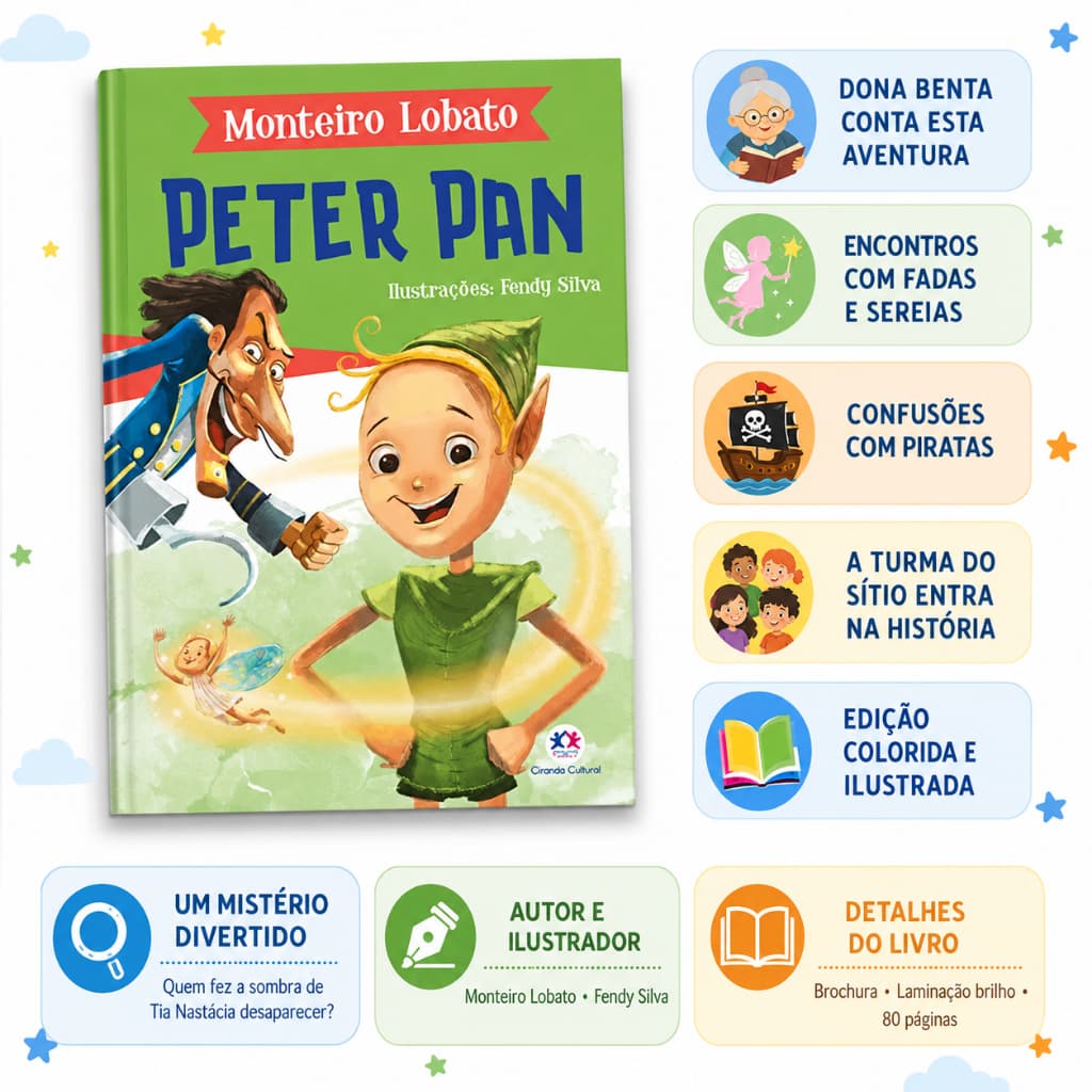 Livro Peter Pan Monteiro Lobato Turma do Sítio do Picapau Amarelo Ciranda Cultural Infantil