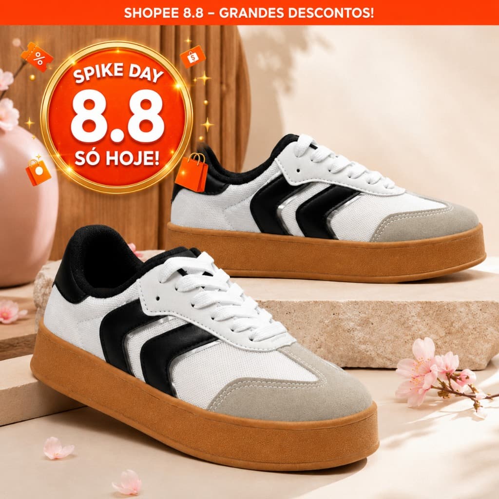 OFERTA 8.8 SHOPEE Tênis Feminino Blogueira Plataforma Casual Moderno Leve Uso Diário Sola Alta Confortavel