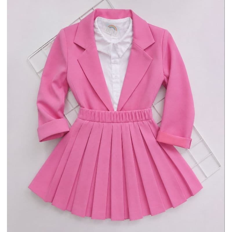 Conjunto Infantil Feminino Blazer e Saia Plissada Tecido Alfaiataria Premium