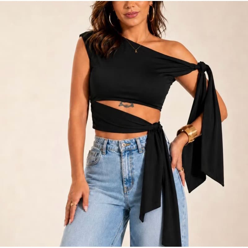 Cropped feminino de amarração elegante suplex premium