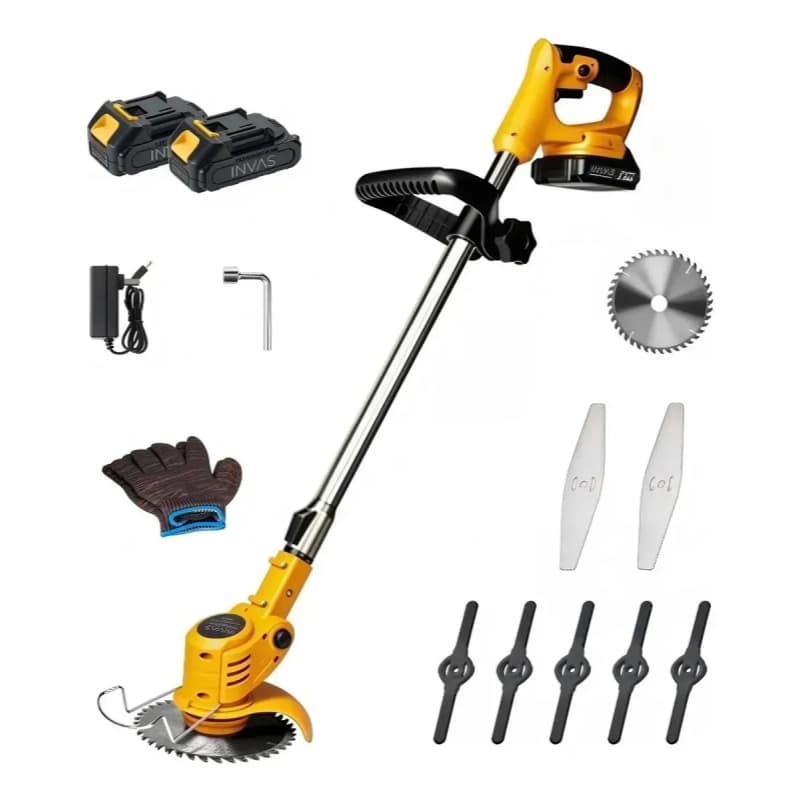 Roçadeira Cortador de Grama Elétrico Sem Fio 21V 2 Baterias Recarregável 3 em 1 Ajustável Portátil Leve Jardim Quintal