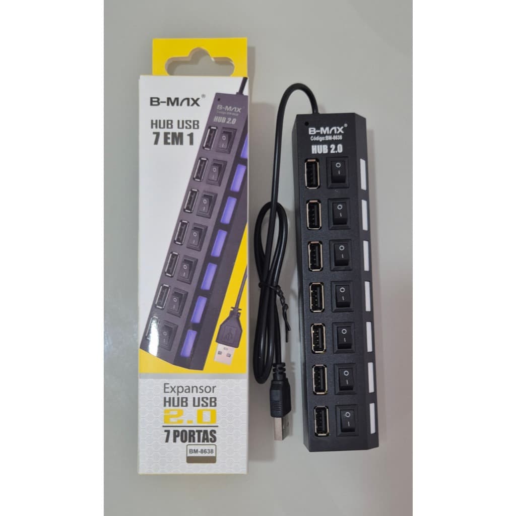 Hub USB 2.0 Expansor 7 Portas com Chaves Liga/Desliga B-MAX