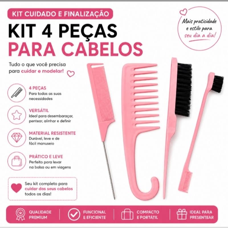 Fitagem Kit finalização e penteados 04 peças de pente