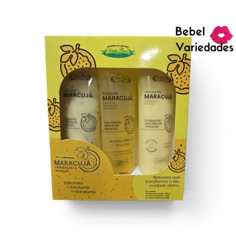 Kit Corporal Maracuja Nossa Flora - Sabonete + Esfoliante + Hidratante Cuidados com a Pele