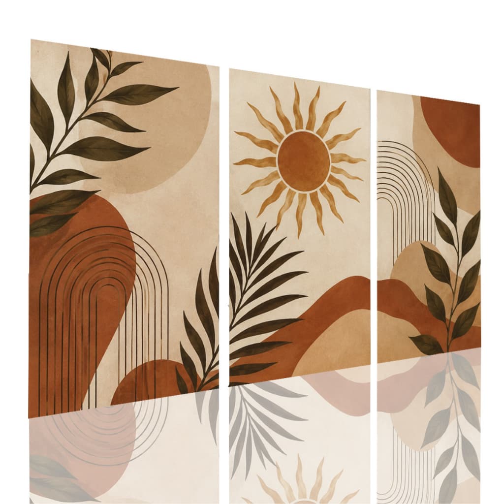 Quadros Decorativos Sala Quarto Boho Minimalista Sol Folhagens Abstrato Kit 3 Peças Parede MDF