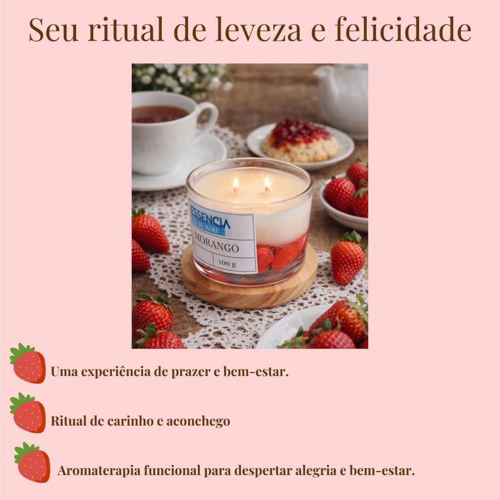 🍓 Vela Aromática Morango 100g Artesanal Essência Premium Pavio de Algodão Perfumada