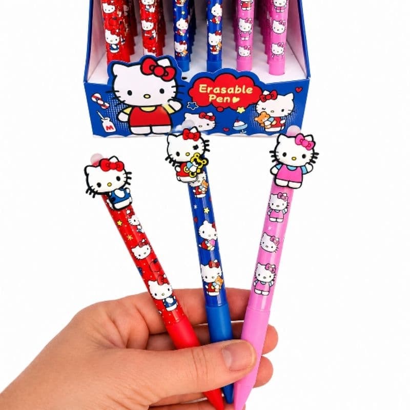 Caneta Apagável Hello Kitty 0.5mm com Borracha Topo 3D Escolar Fofa Kawaii Escrita Suave