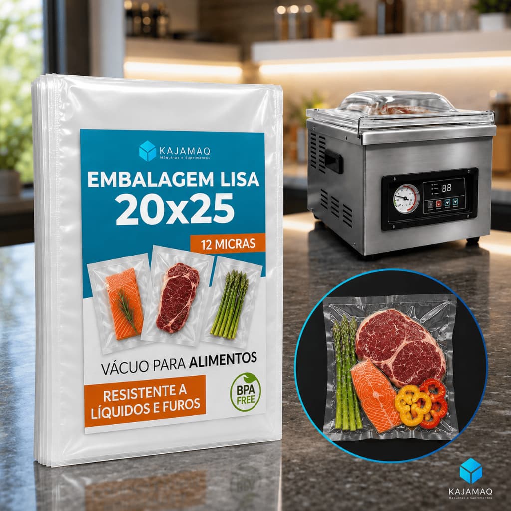 20x25 Embalagem A Vácuo Lisa 100 Unidades Seladora Camara E Bico de Succao Saco Transparente Alimentos Sous Vide