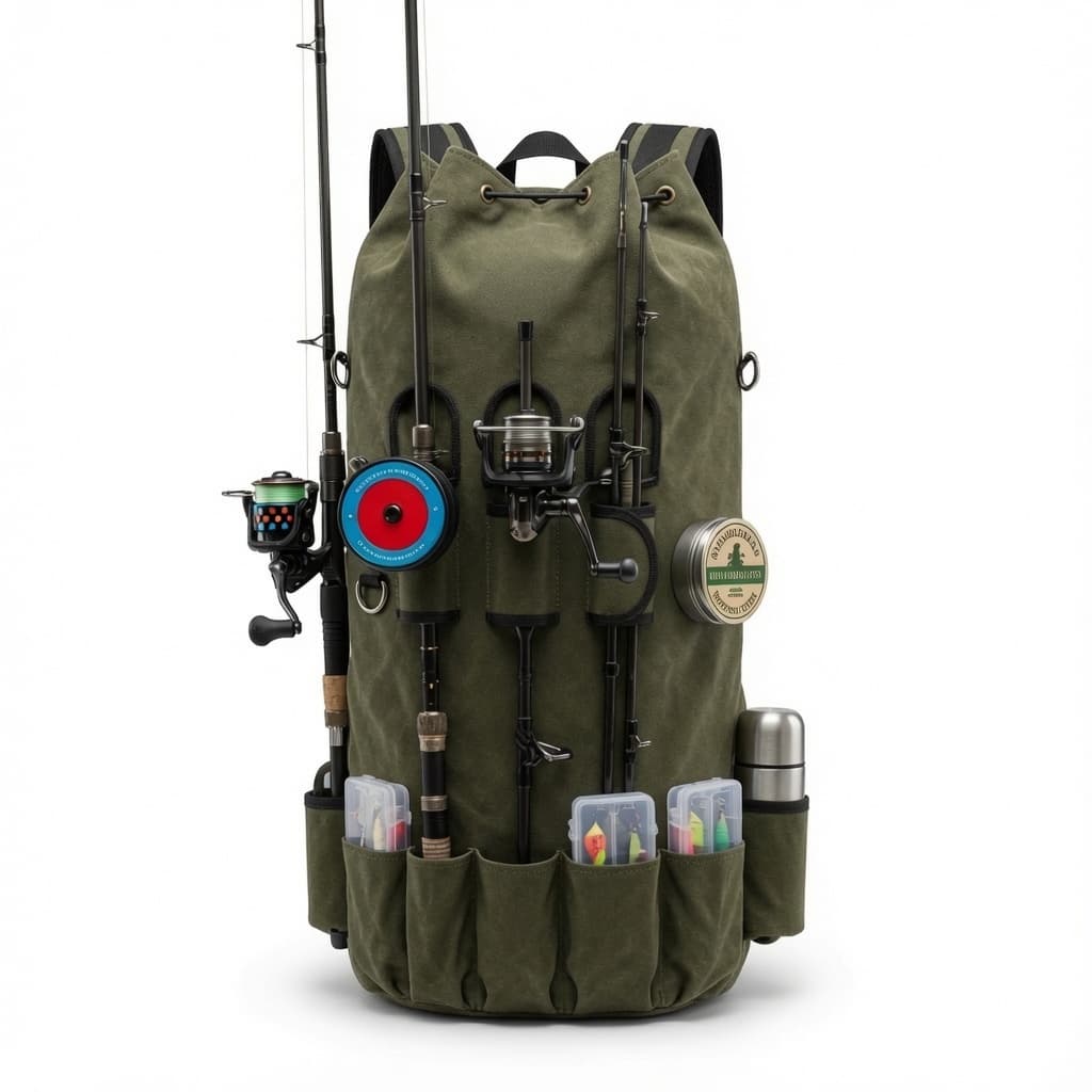 Mochila de Pesca Porta-Varas em Lona de Caminhão Reforçada