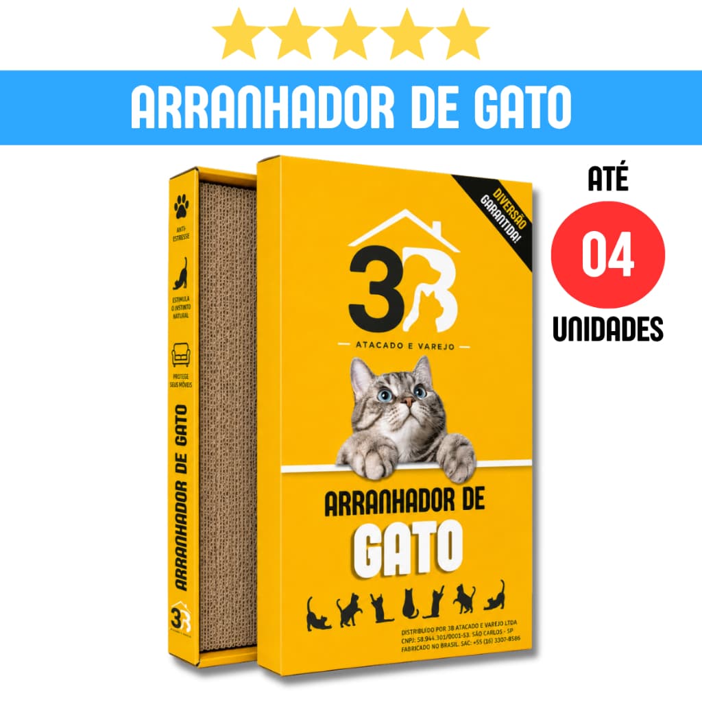 Arranhador para Gato Papelão | 1 a 4 Unidades | Brinquedo Resistente Anti Estresse Casa e Cama | 3B Atacado e Varejo