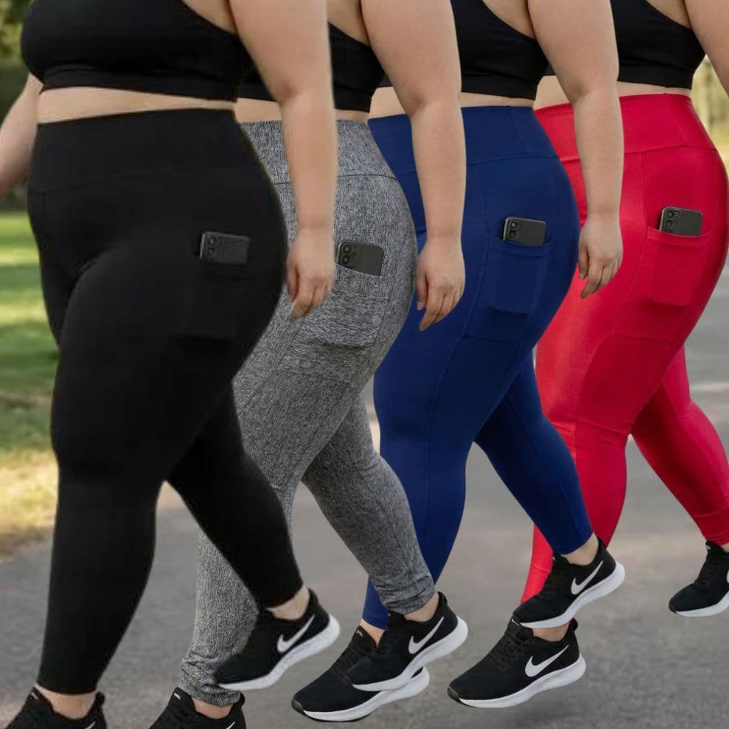 Kit 4 Calças leggings feminino Plus Size com bolso GG XGG EXGG Legging Fitness