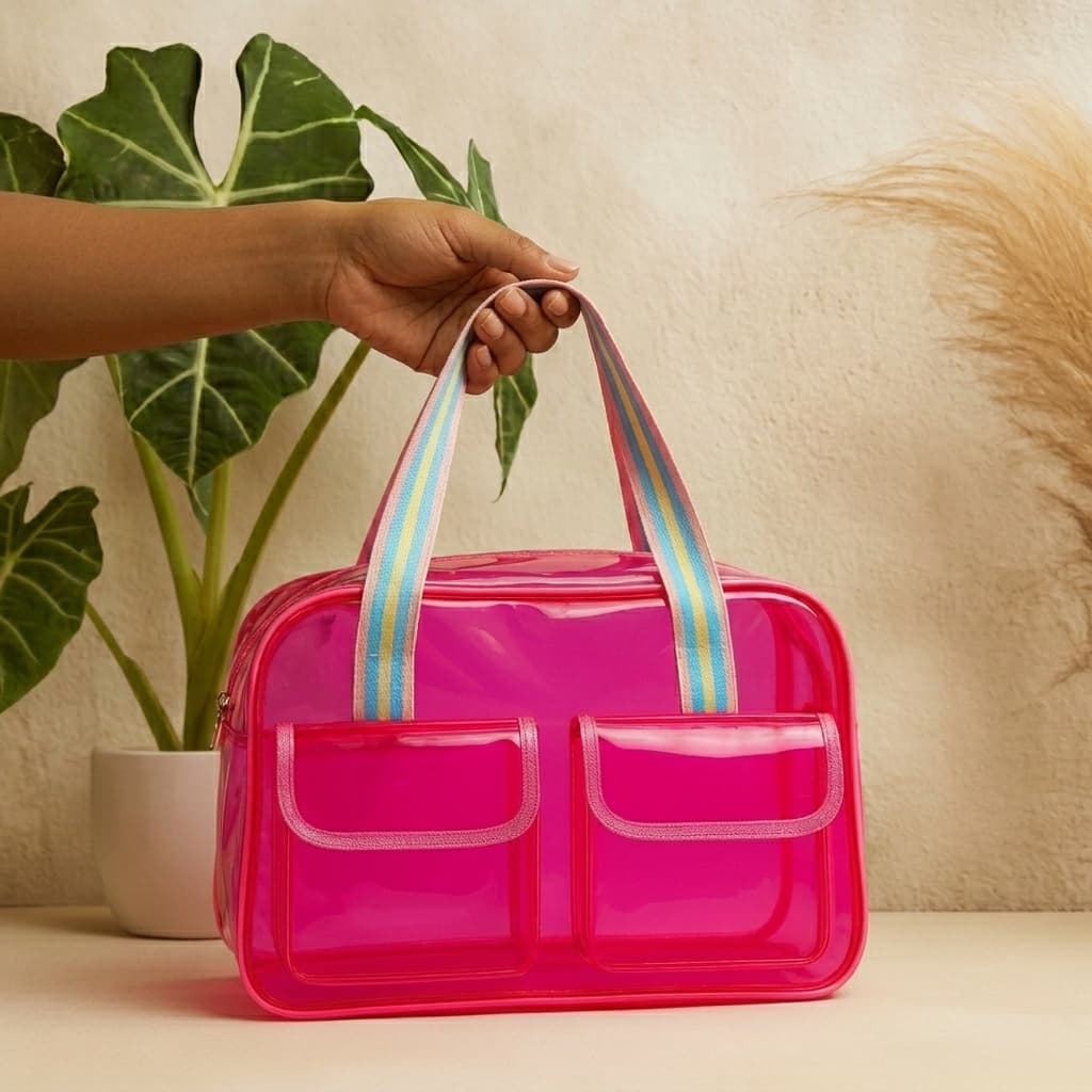 Bolsa Feminina Transparente Impermeável PVC Cristal Academia Praia Viagem Maternidade com Alça