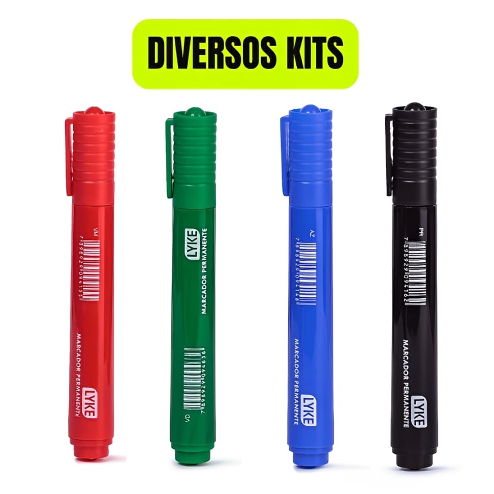 Kit 04 Marcadores Permanente Pincel Atômico - Canetão Ponta Chanfrada