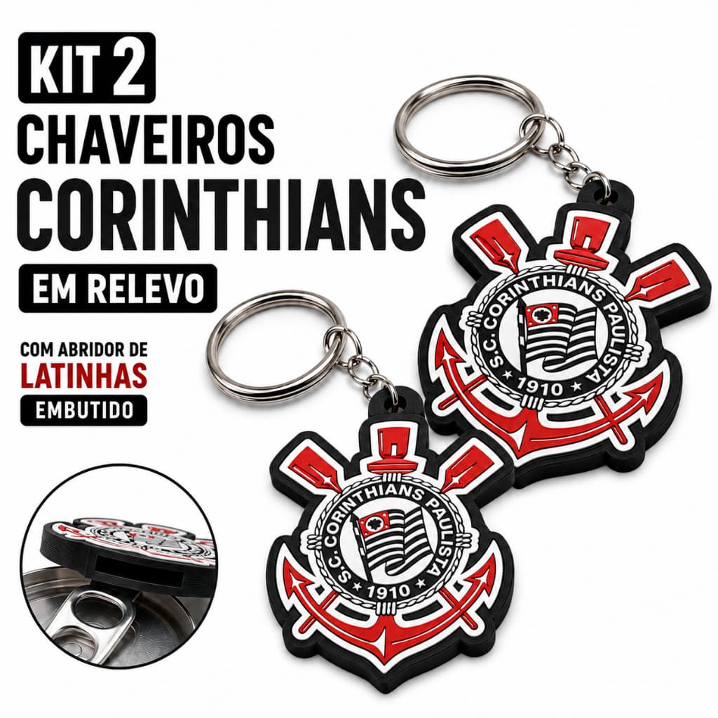 Chaveiro do Timão! Kit com 2, 5 ou 10 Unidades! Em Relevo com Abridor de Latinhas Embutido!